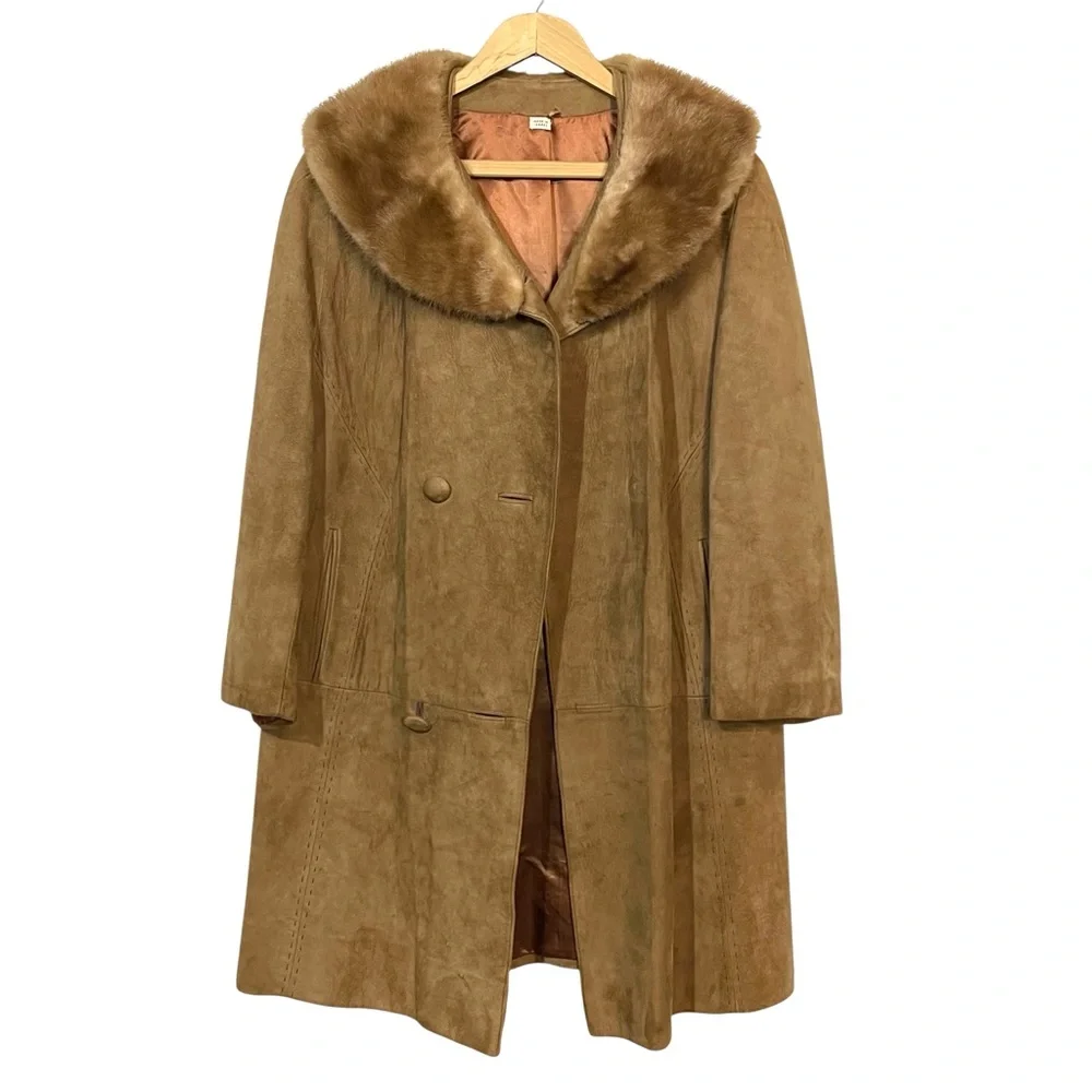 Vintage Begedor Tan Suede Mink Fur Collar Coat